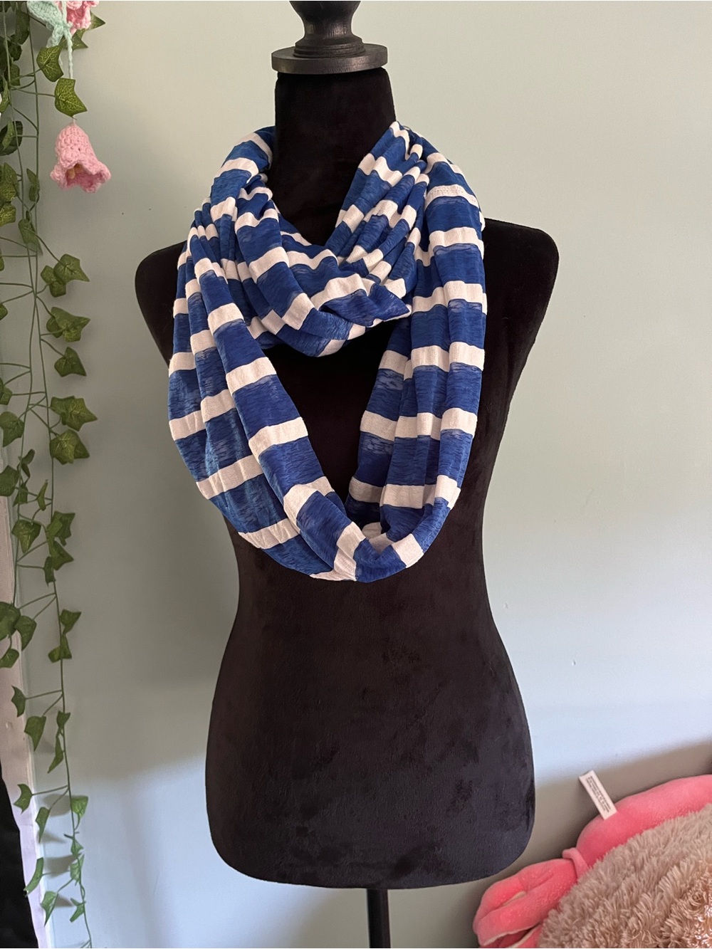 Blue and White Striped Infinity Scarf - Classic Nautical Wrap